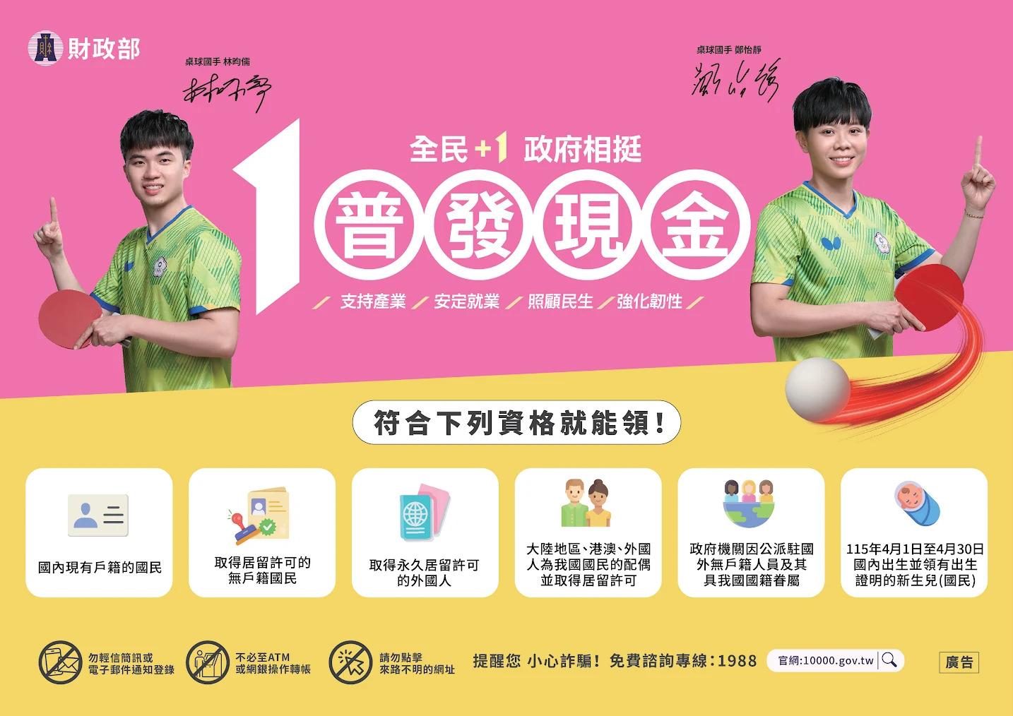 「全民+1 政府相挺」普發現金 誰能領~~